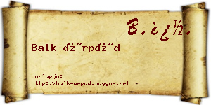 Balk Árpád névjegykártya